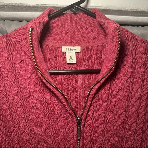 L.L. Bean Women's Preppy Zip-Up Burgundy Cotton Academia Cable Knit Sweater Sz S - Picture 6 of 16